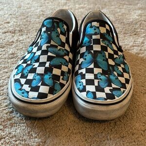 Vans black checker/butterfly slip-ons